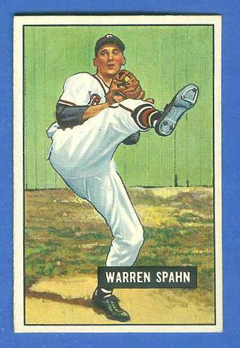 1951 Bowman #134 Warren Spahn (Boston Braves) Baseball cards value