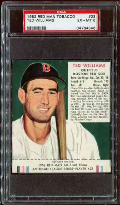 1952 Red Man w/TAB #AL23 Ted Williams (Red Sox) Baseball cards value