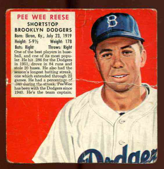 1952 Red Man #NL17 Pee Wee Reese (Dodgers) Baseball cards value