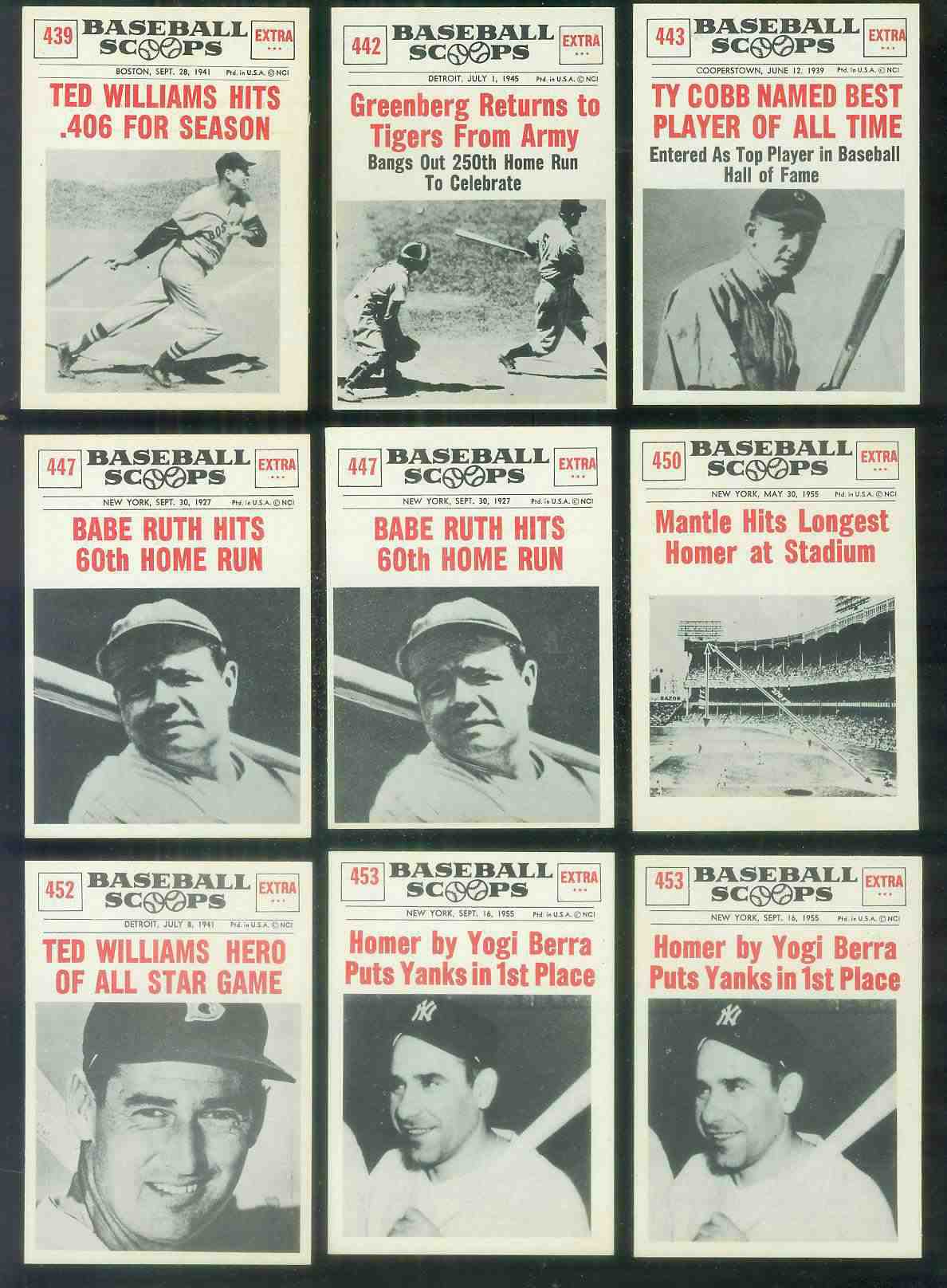 1961 Nu-Card Scoops #453 Yogi Berra 'Homer Puts Yankees in 1st Place' Baseball cards value