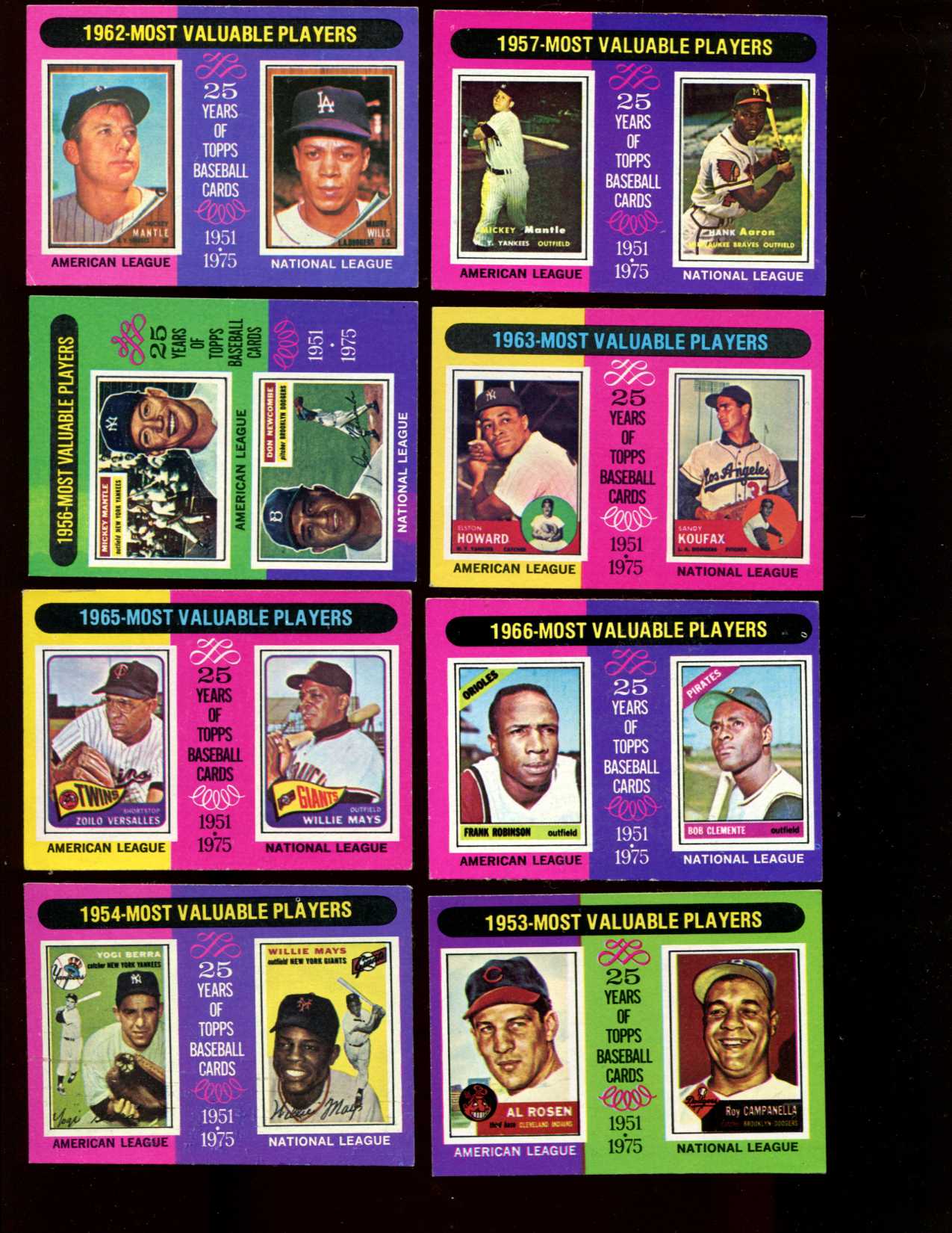 1975 Topps MINI #189  to #212 MVP's NEAR SUBSET - Lot of (17) different Baseball cards value