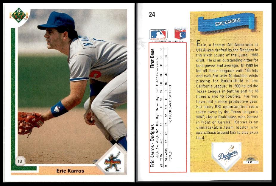 Eric Karros - JUMBO - 1991 Upper Deck #24 - Lot of (100) [#d/250](Dodgers) Baseball cards value