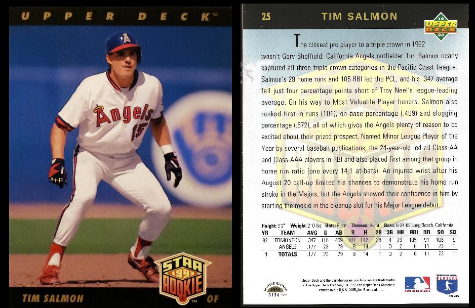 Tim Salmon - JUMBO - 1993 Upper Deck #25 - Lot of (100) [#d/2500] (Angels) Baseball cards value