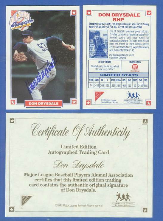  Don Drysdale - 1993 Nabisco Club AUTOGRAPH (Dodgers Hall-of-Famer) Baseball cards value