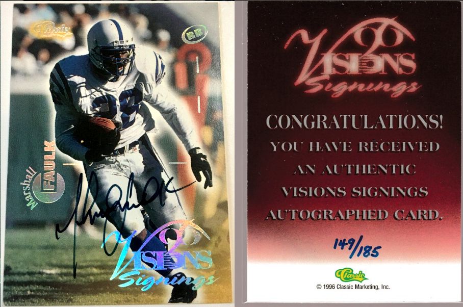  Marshall Faulk - 1996 Classic Visions AUTOGRAPED (Colts) Baseball cards value