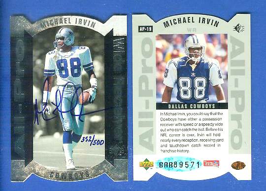  Michael Irvin - UDA AUTOGRAPHED - 1995 SP 'All-Pro' Die-Cut FOIL (Cowboys) Baseball cards value