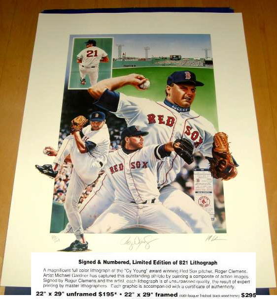Roger Clemens - AUTOGRAPHED LITHOGRAPH (Full Color 22x29 inch) (Red Sox) Baseball cards value