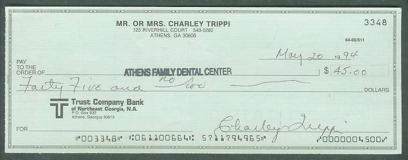  Charley Trippi - Autographed official Bank Check (from 1994) Baseball cards value