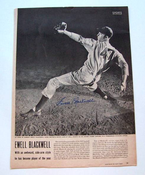  Ewell Blackwell - AUTOGRAPHED 1947 LIFE MAGAZINE page (Reds, deceased) Baseball cards value
