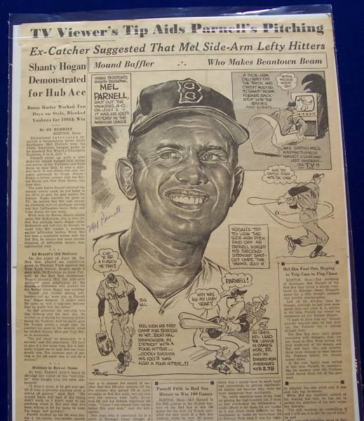  Mel Parnell - AUTOGRAPHED 1953 Sporting News Page ILLUSTRATION (Red Sox) Baseball cards value