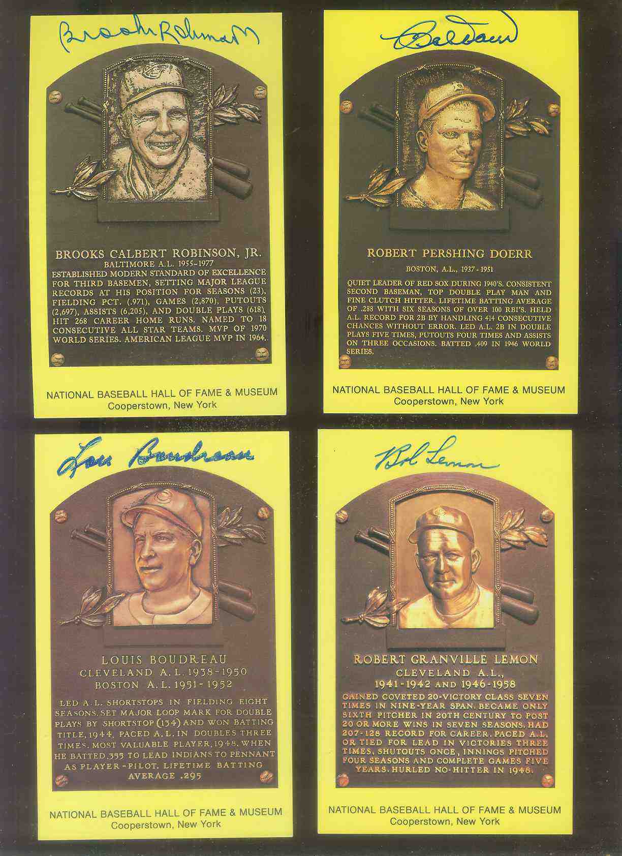  Bob Lemon - AUTOGRAPHED (LOA) Hall-of-Fame Gold Plaque Postcard Baseball cards value