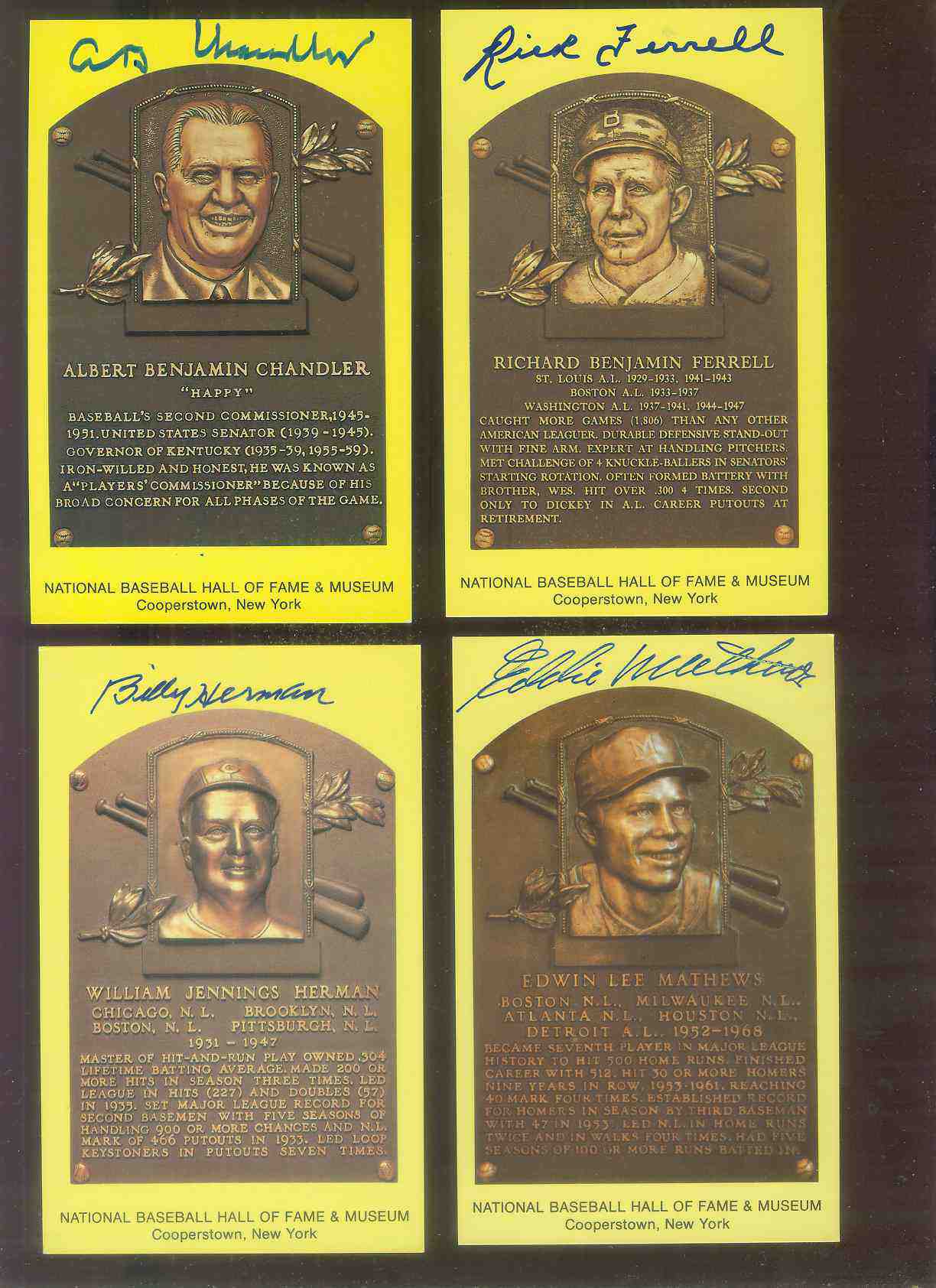  Rick Ferrell - AUTOGRAPHED (LOA) Hall-of-Fame Gold Plaque Postcard Baseball cards value