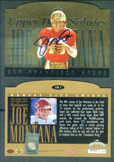  Joe Montana - AUTOGRAPHED 'Upper Deck Salutes' UDA Commemorative card Baseball cards value
