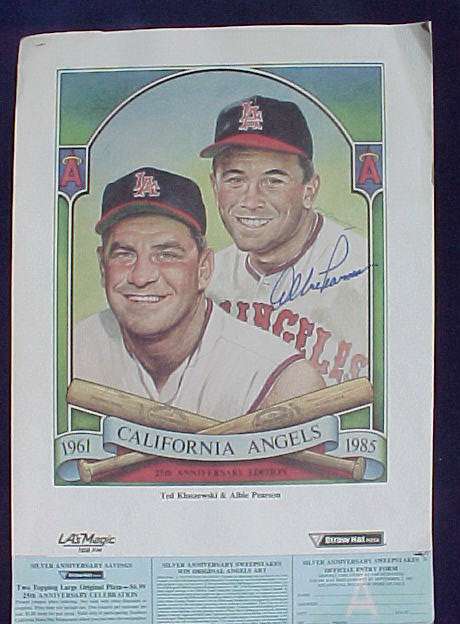  Albie Pearson - AUTOGRAPHED 1985 16x11 Angels Promotional Sheet Baseball cards value