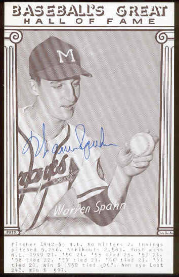  Warren Spahn - AUTOGRAPHED 'Baseball's Great' Exhibit Card (Braves) Baseball cards value