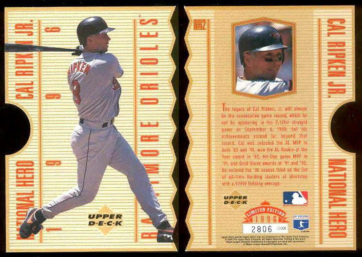 Cal Ripken - Lot of (50) 1996 Upper Deck National Hero Die-Cut JUMBO (3x5) Baseball cards value