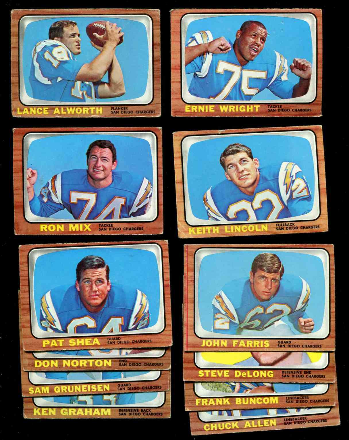 1966 Topps FB  - SAN DIEGO CHARGERS Near Team Set/Lot (12/14) cards Football cards value