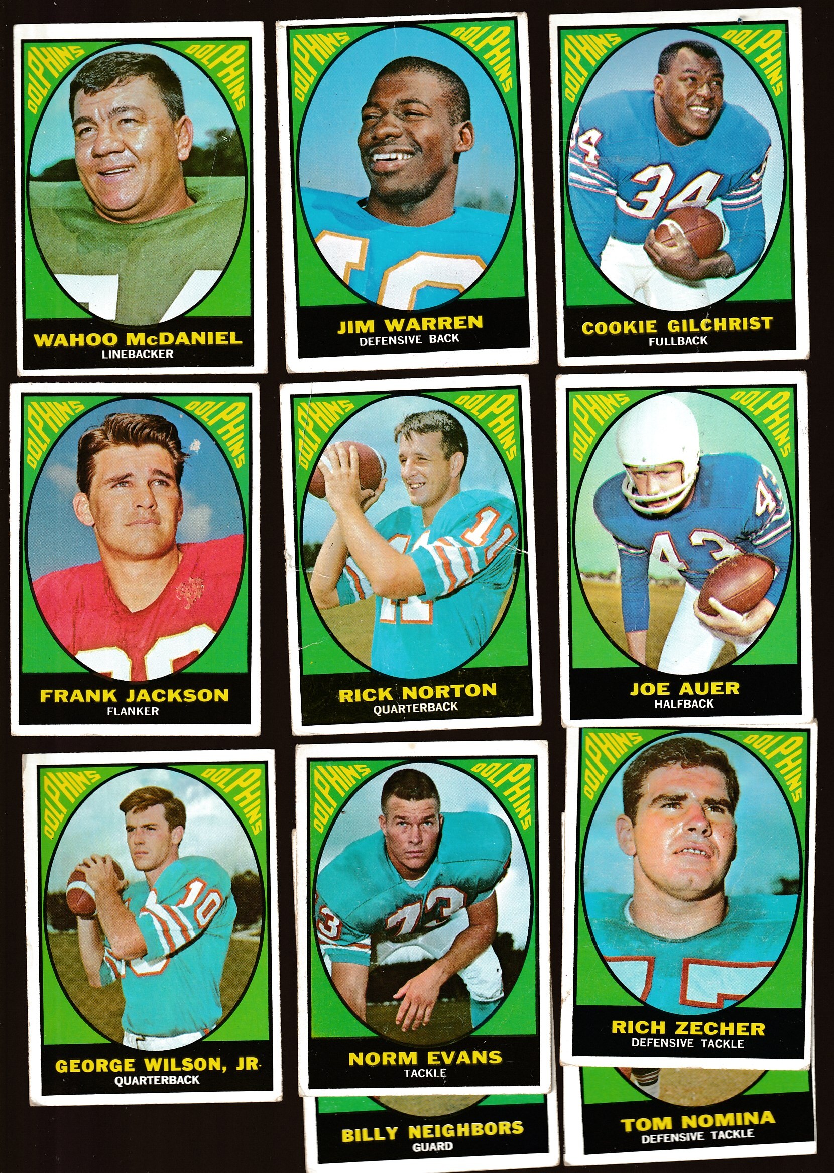 1967 Topps FB  - MIAMI DOLPHINS Starter Team Set/Lot (9/15) cards Football cards value
