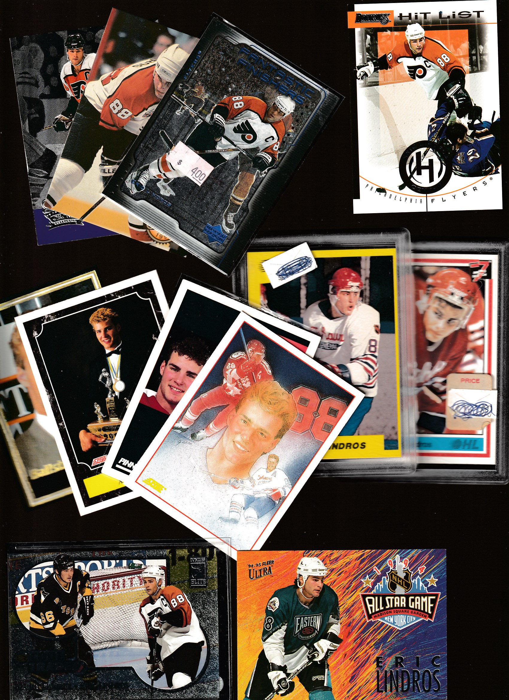 Eric Lindros -  Lot of (12) different with Rookies,Inserts & Promo cards Baseball cards value