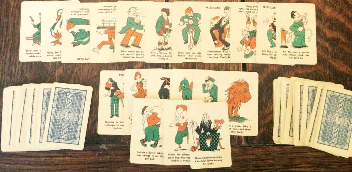 1935 Whitman Party Stunts - Lot of (63) different stunt,penalty,prize cards n cards value