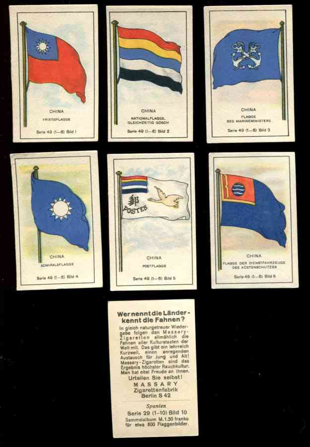 1929 'Wer nennt die Lander' CHINA Flag cards - SET (6 cards) n cards value