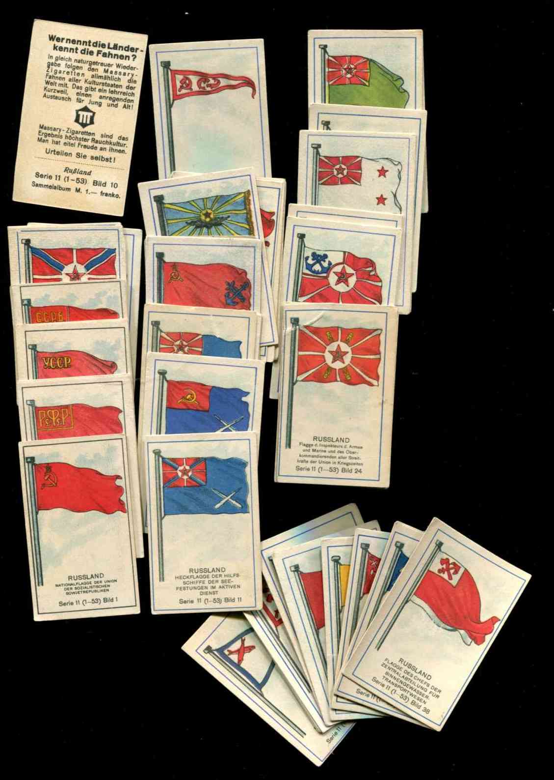 1929 'Wer nennt die Lander' RUSSIAN FLAG CARDS  - NEAR SET (48/53) n cards value