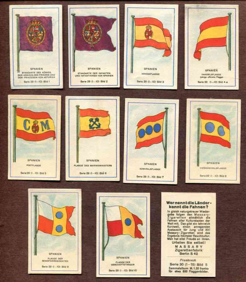 1929 'Wer nennt die Lander' SPANIEN/SPAIN Flag cards - SET (10 cards) n cards value