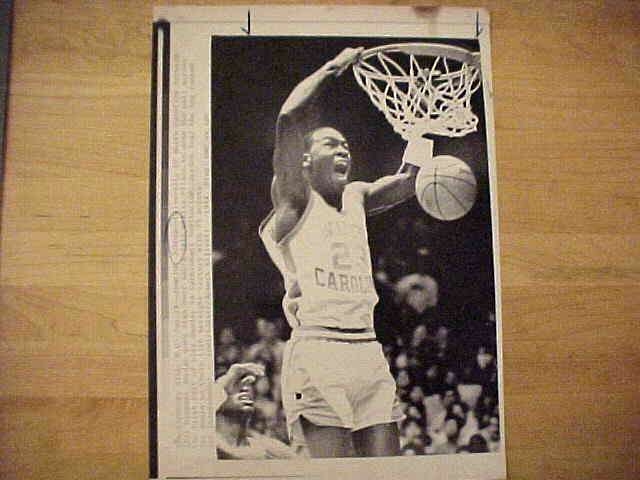 WIREPHOTO: Michael Jordan - [01/29/84] 'Jamming Jordan' (Bulls) Baseball cards value