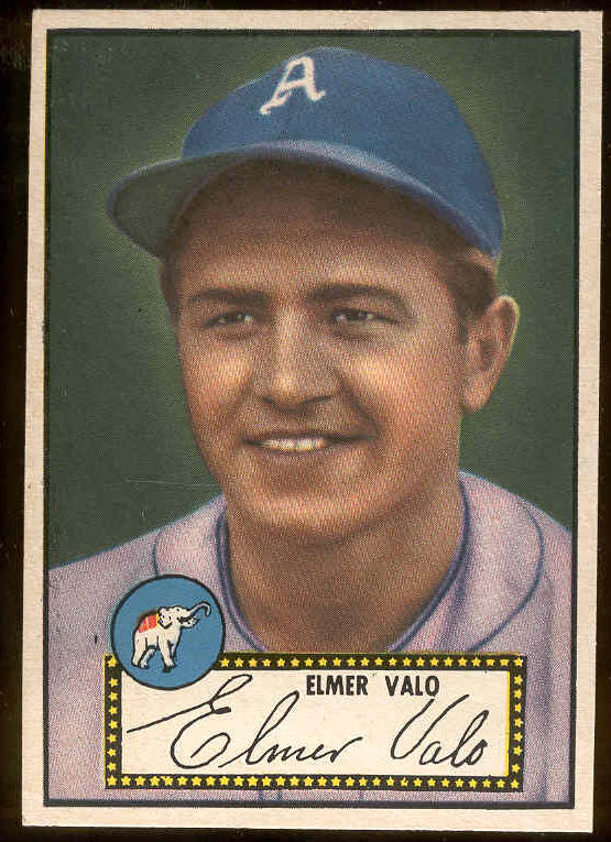 1952 Topps #.34 Elmer Valo BLACK-BACK [#a] (Philadelphia A's) Baseball cards