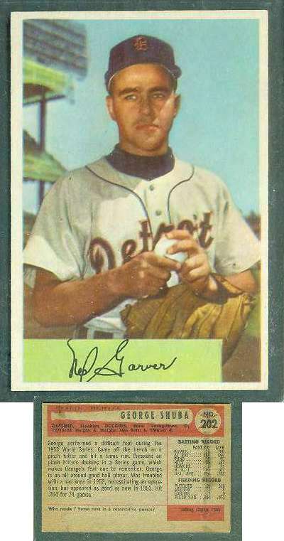  1954 Bowman WRONG BACK - Ned Garver (Tigers) / George Shuba (Dodgers) Baseball cards value