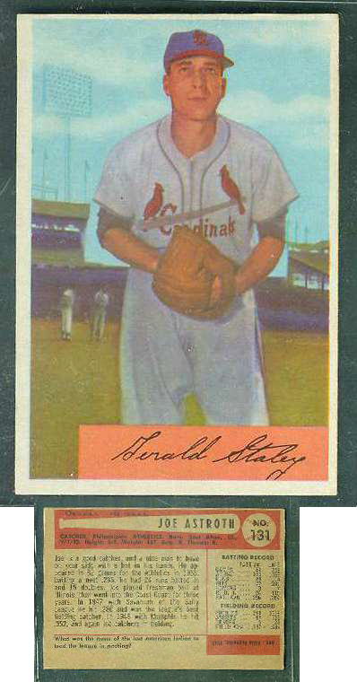  1954 Bowman WRONG BACK - Gerald Staley (Cardinals) / Joe Astroth (A's) Baseball cards value
