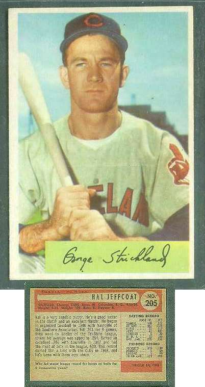  1954 Bowman WRONG BACK - George Strickland (Indians) / Hal Jeffcoat (Cubs) Baseball cards value