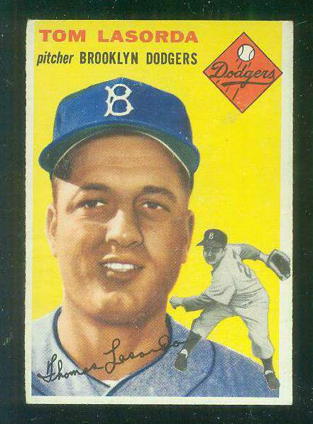 1954 Topps #132 Tom Lasorda ROOKIE [#b] (Brooklyn Dodgers) Baseball cards value