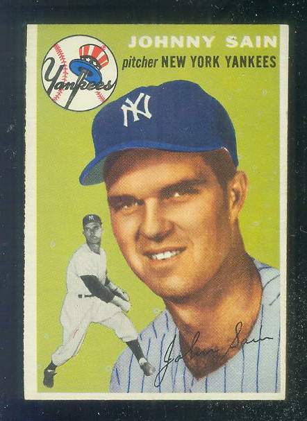 1954 Topps #205 Johnny Sain [#a] (Yankees) Baseball cards value