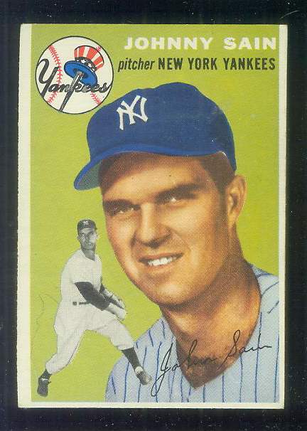 1954 Topps #205 Johnny Sain [#b] (Yankees) Baseball cards value