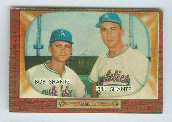 1955 Bowman #139 Bobby & Billy Shantz [#b] (Kansas City A's) Baseball cards value