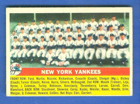 1956 Topps #251 Yankees TEAM card [#a] UER Baseball cards value