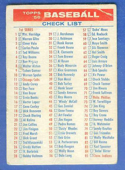 1956 Topps  #1/3 CHECKLIST [#c] Baseball cards