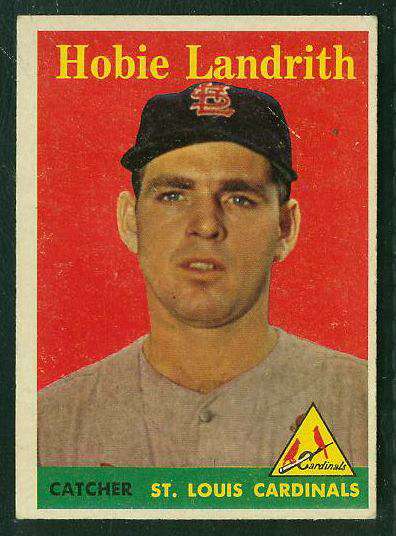 1958 Topps #.24B Hobie Landrith SCARCE YELLOW LETTER VARIATION (Cardinals) Baseball cards
