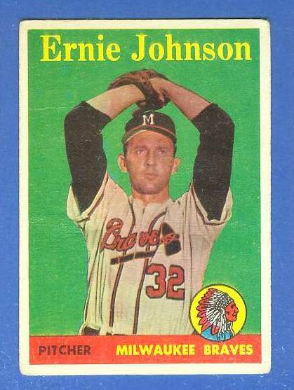 1958 Topps #.78B Ernie Johnson SCARCE YELLOW LETTER VARIATION (Braves) Baseball cards value