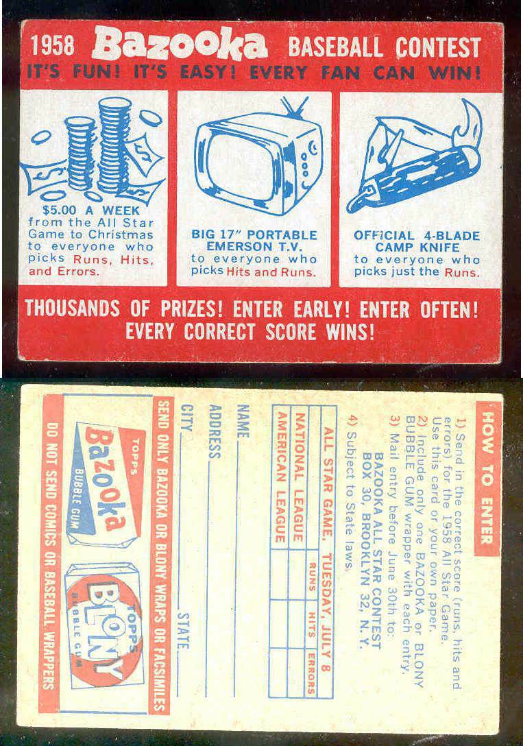 1958 Topps  #CC Contest Card [#a] Baseball cards