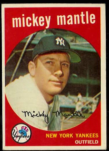 1959 Topps #.10 Mickey Mantle (Yankees) Baseball cards