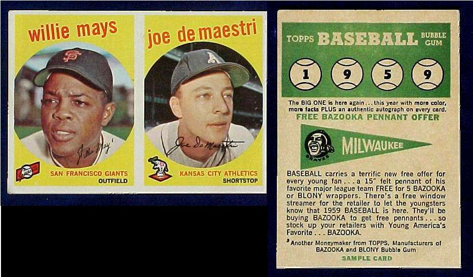  Willie Mays - 1959 Topps 2-CARD DEALER SAMPLE PANEL (Giants) Baseball cards