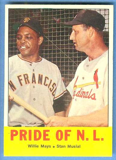 1963 Topps #138 'Pride of NL' (Willie Mays,Stan Musial) [#a] Baseball cards value