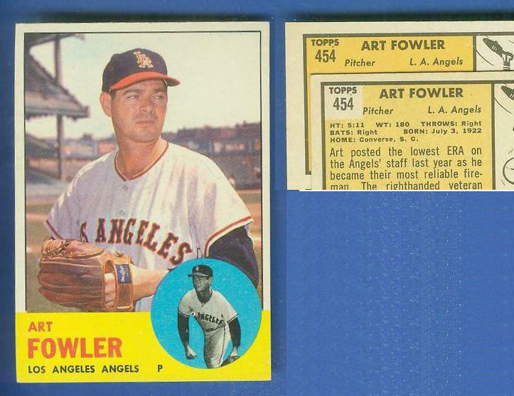 1963 Topps #454 Art Fowler [VAR:Card# on ORANGE] [#c] SCARCEST MID SERIES Baseball cards value