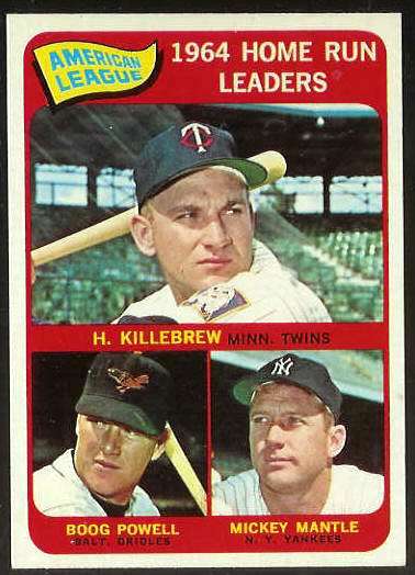 1965 Topps #..3 A.L. Home Run Leaders [#b] (Mickey Mantle,Harmon Killebrew) Baseball cards