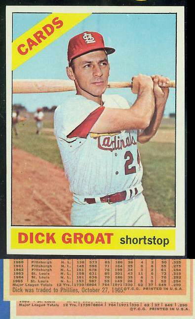 1966 Topps #103b Dick Groat {SCARCE No Trade variation} [#b] (Cardinals) Baseball cards value