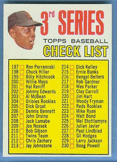 1967 Topps #191B WILLIE MAYS Checklist (3rd) [#d] ('No Neck' variation) Baseball cards value