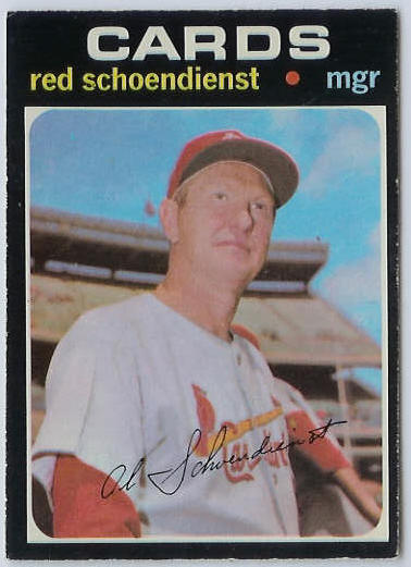1971 O-Pee-Chee/OPC #239 Red Schoendienst MGR [#f] (Cardinals) Baseball cards value