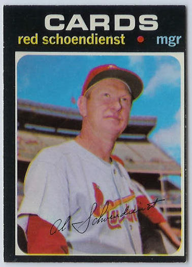 1971 O-Pee-Chee/OPC #239 Red Schoendienst MGR [#g] (Cardinals) Baseball cards value